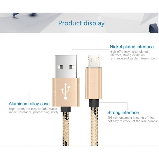Braided micro USB Data Cable Fast Charging USB Cable