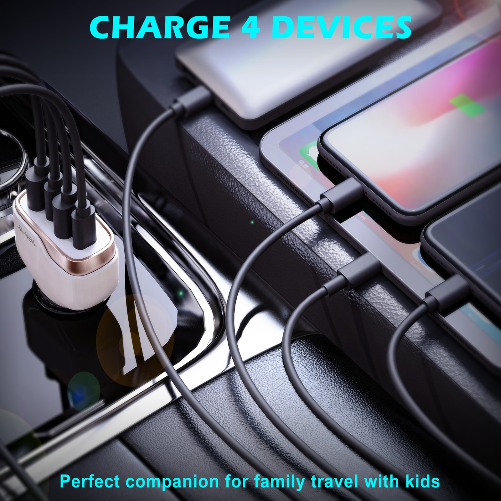 PD20W/QC18W + PD20W/QC18W Four Ports In Car Phone Charger