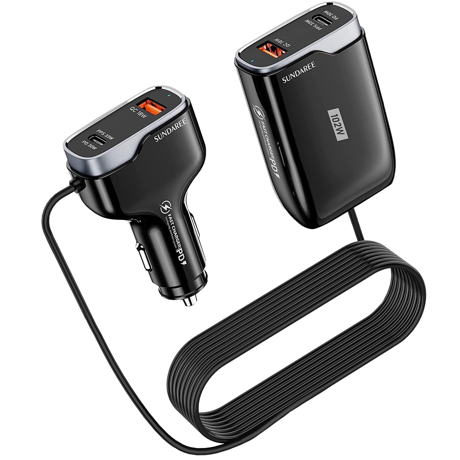 4 Multi Ports USB C Car Charger, 102W Fast Car Charger Adapter, PD 45W Compatible with iPhone/Galaxy