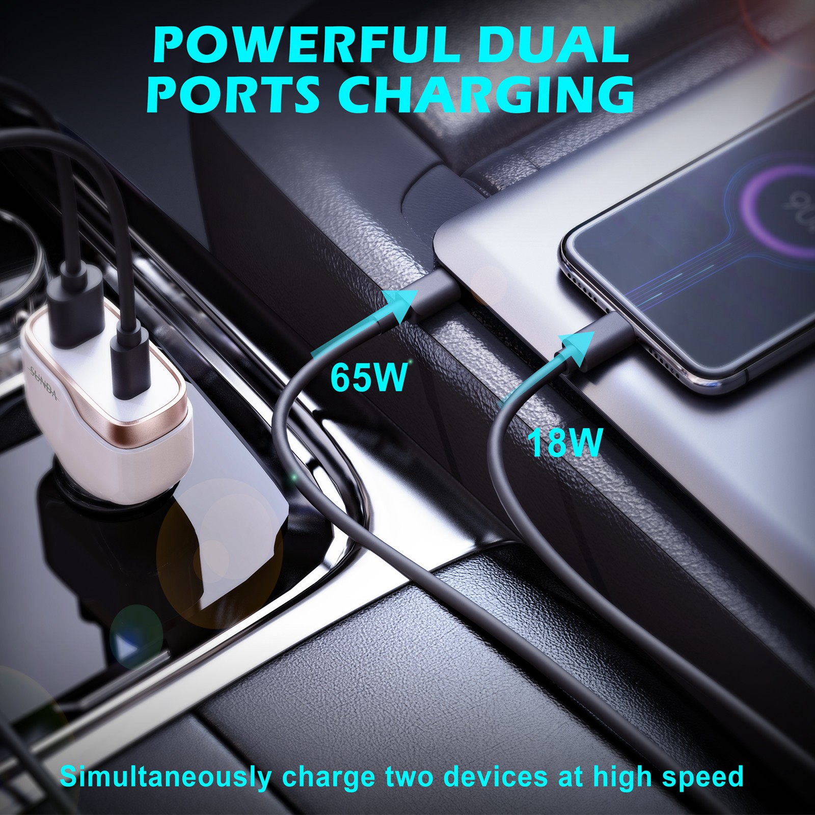 PD65W+QC18W Fast In Car Phone Charger 83W