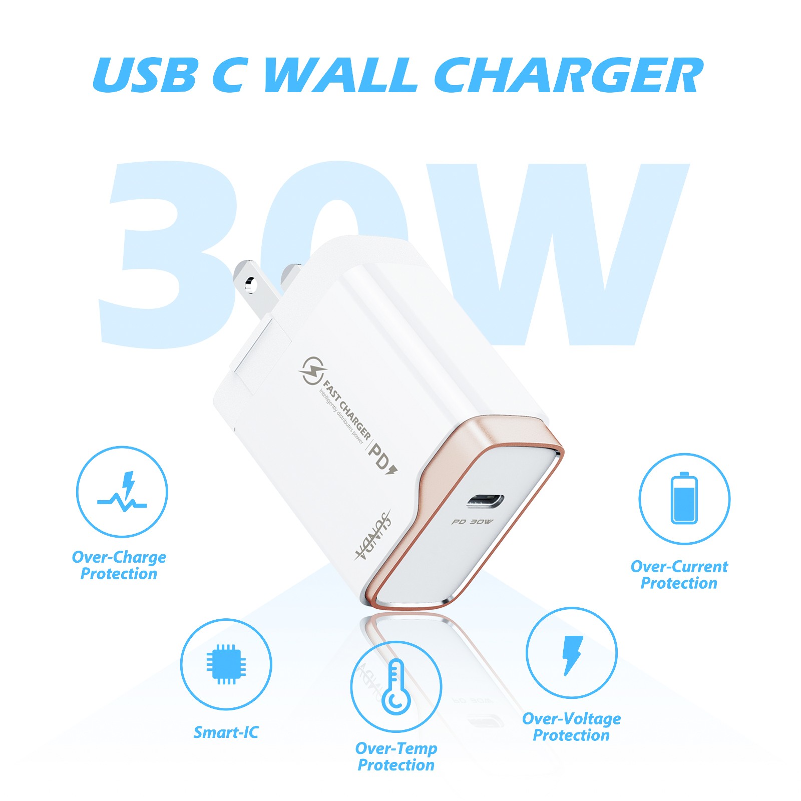 PD30W Newest Design Privite Mold Single Type C Fast Wall Charger