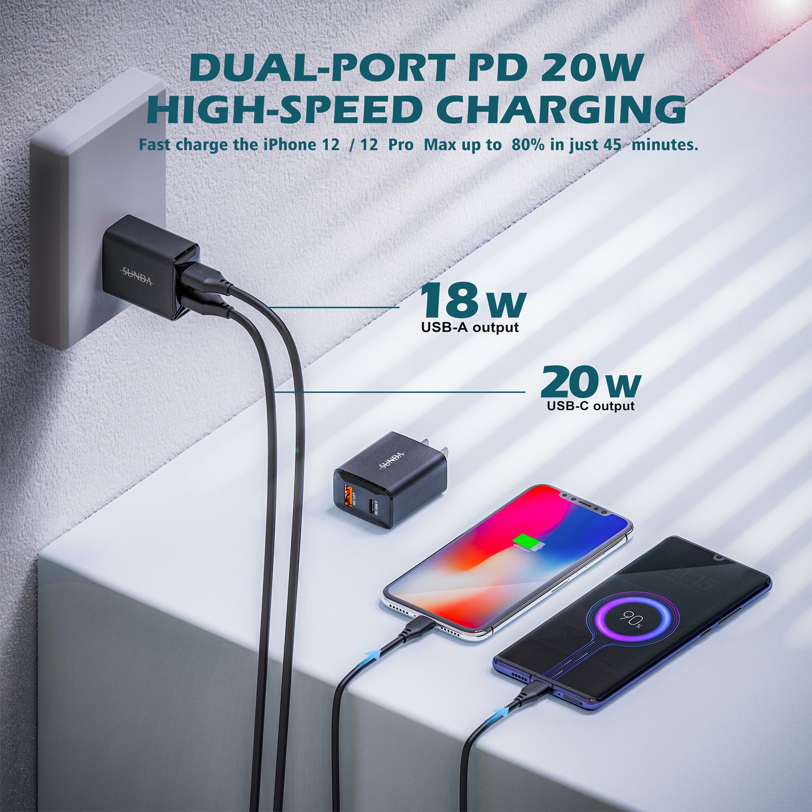 PD20W/QC18W Newest Design Privite Mold Dual Ports Fast Wall Charger