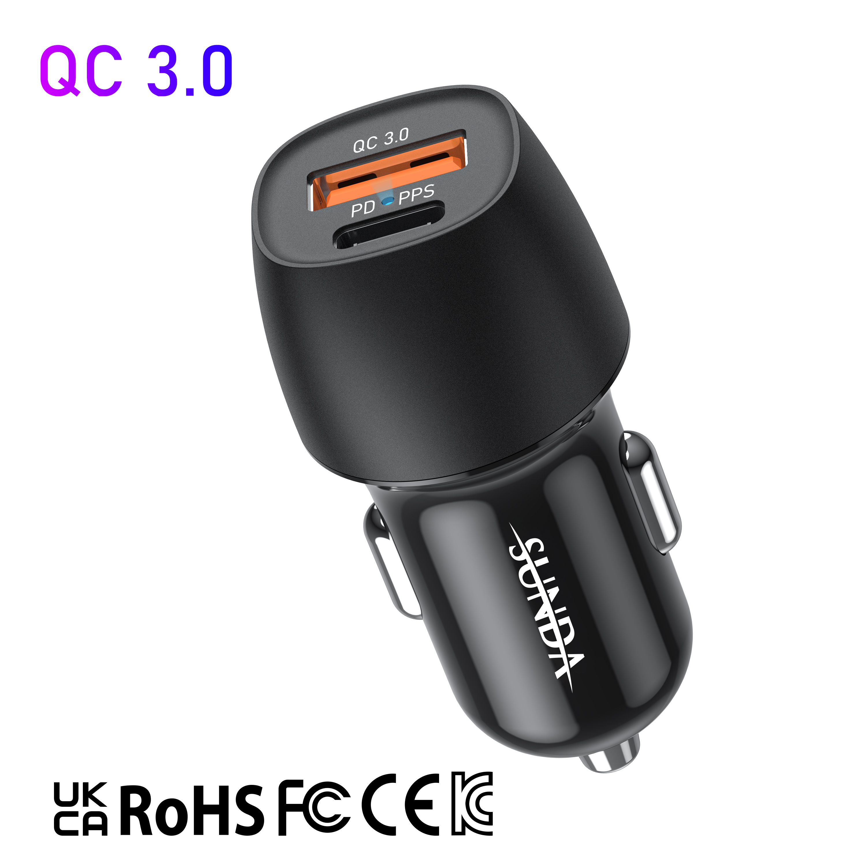  SUNDA USB C Fast Car Charger Dual Ports PD/PPS&QC3.0, Cell Phone Automobile Chargers, for Apple Smart-Phones and Android Car Charger