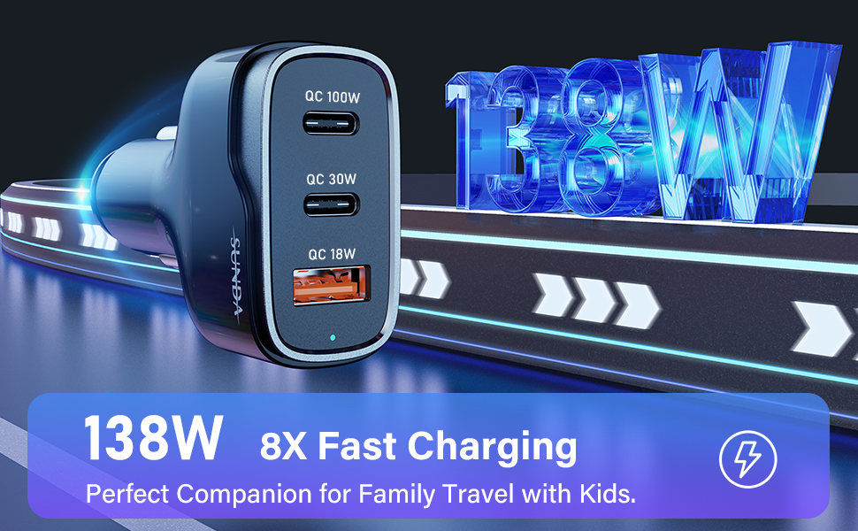 3 Multi Ports USB C Car Charger, 3-Ports 138W Fast Car Charger Adapter, Dual Type C PD100W/PPS105W Compatible with iPhone/Galaxy/Samsung and more