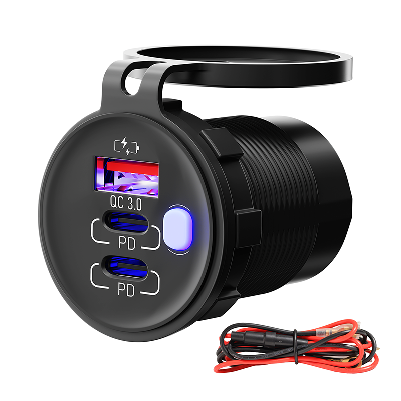 Motorcycle USB Quick Charge 3.0 Type-c PD Dual USB Port Kit