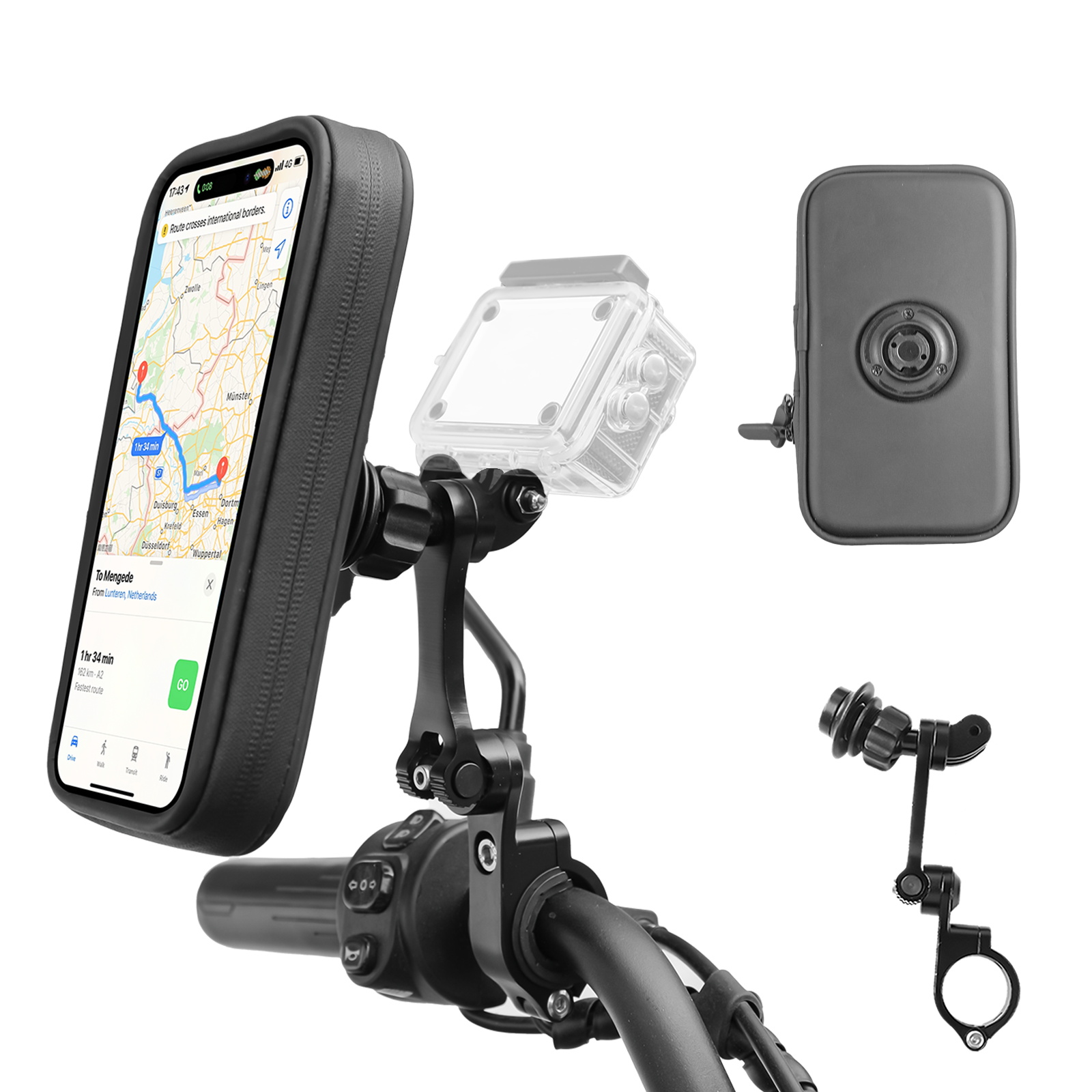 SUNDAREE Motorcycle Phone Waterproof Bag with Aluminum Handlebar MountingClip, 360° Rotating Phone H