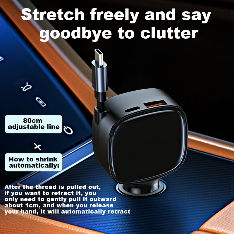 3 in 1 84W New Automatic Telescopic Line Car Charger PD Fast Charging Charger Retractable Car Charger Wholesale Customization