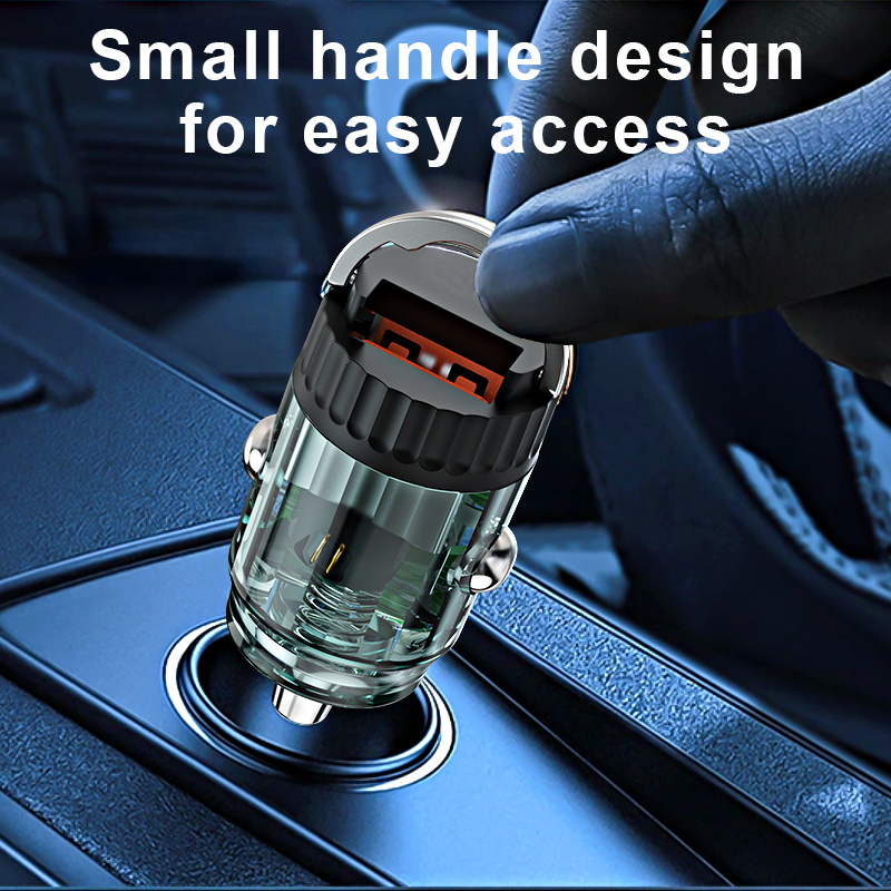 36W Mini Transparent Car Charger Adapter Small Size Car Charger PD Fast Charging Dual USB Turbo Charger Adapter for Mobile Phone