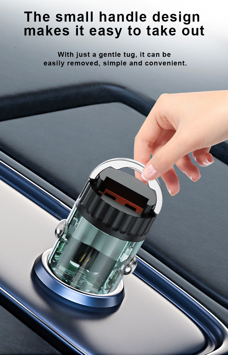 36W Mini Transparent Car Charger Adapter Small Size Car Charger PD Fast Charging Dual USB Turbo Charger Adapter for Mobile Phone
