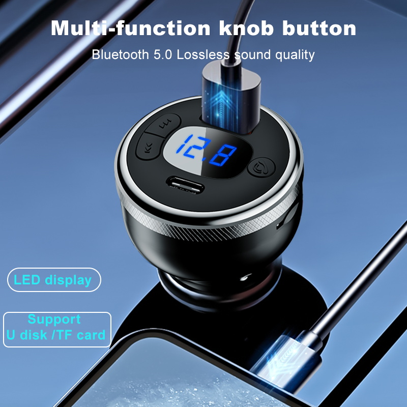 Bluetooth 5.0 FM Transmitter Car wireless For Car, 43W PD30W,Fast USB Charger    