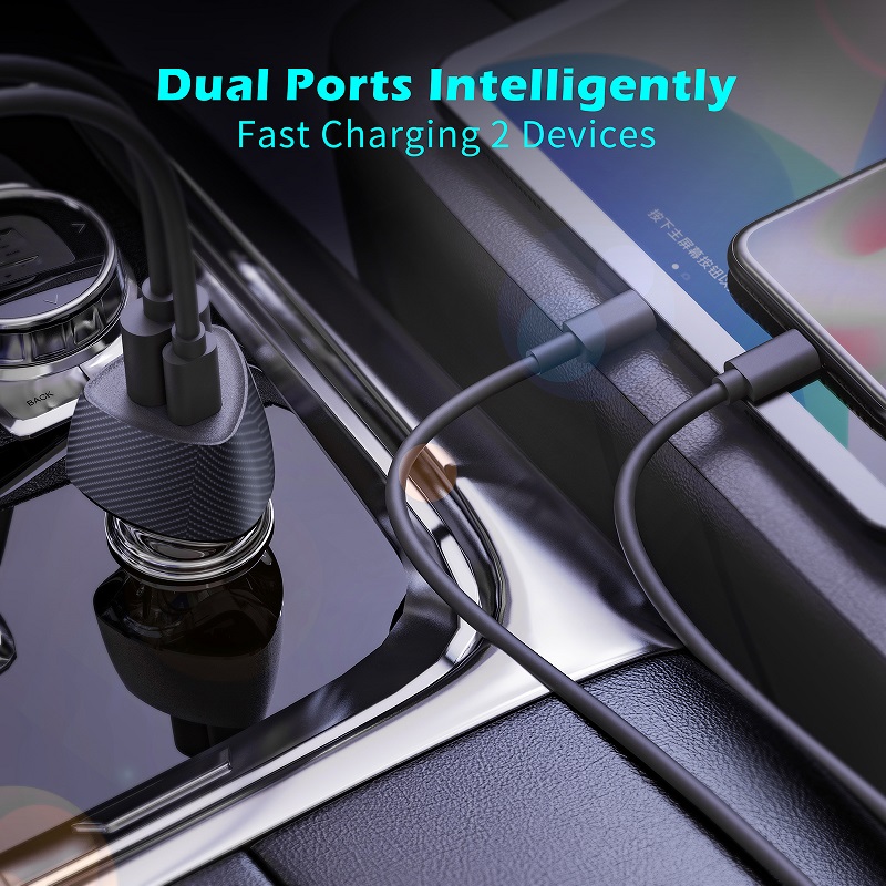48W 2-Port Fast Charging Adapter with PD&QC3.0 USB C Car Charger Quick PD Charger for phone