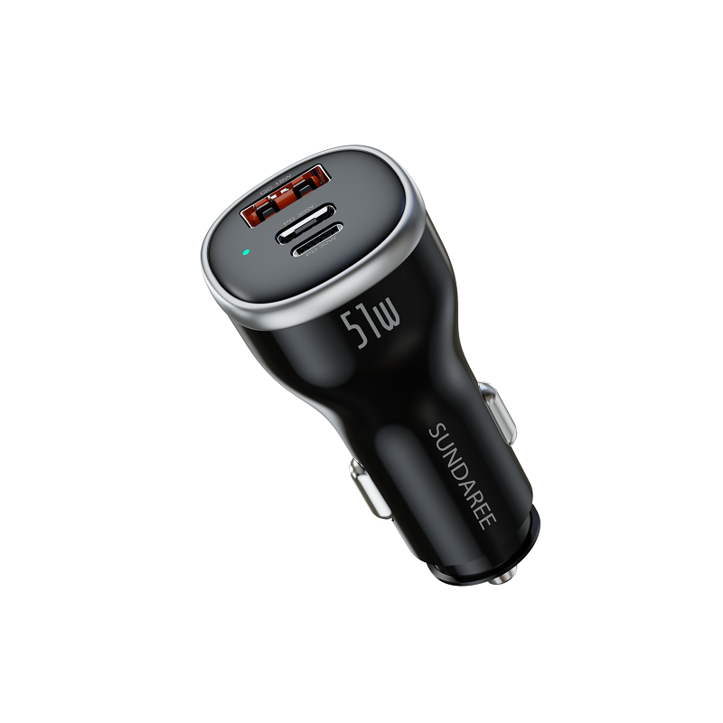 USB C Car Charger, 3-Port Fast Charging Adapter Universal 51W fast Charging Cigarette Lighter for iPhone 17/16/15/14/13/12/11 Pro Max, iPad, Samsung Galaxy S25 S24/S23/S22