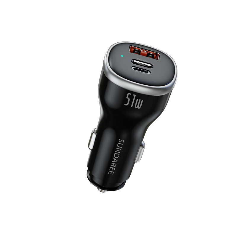 USB C Car Charger, 3-Port Fast Charging Adapter Universal 51W fast Charging Cigarette Lighter for iPhone 17/16/15/14/13/12/11 Pro Max, iPad, Samsung Galaxy S25 S24/S23/S22