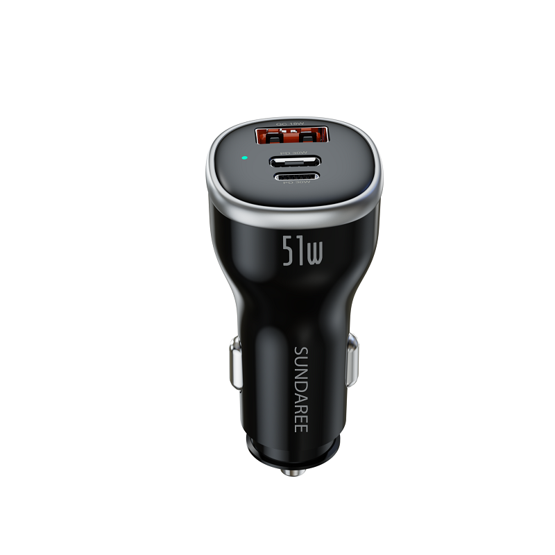 USB C Car Charger, 3-Port Fast Charging Adapter Universal 51W fast Charging Cigarette Lighter for iPhone 17/16/15/14/13/12/11 Pro Max, iPad, Samsung Galaxy S25 S24/S23/S22